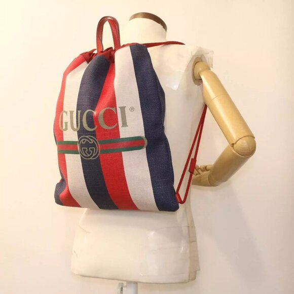 GUCCI Web Sherry Line Backpack Canvas Tricolor Red Blue Green - Picture 1 of 16